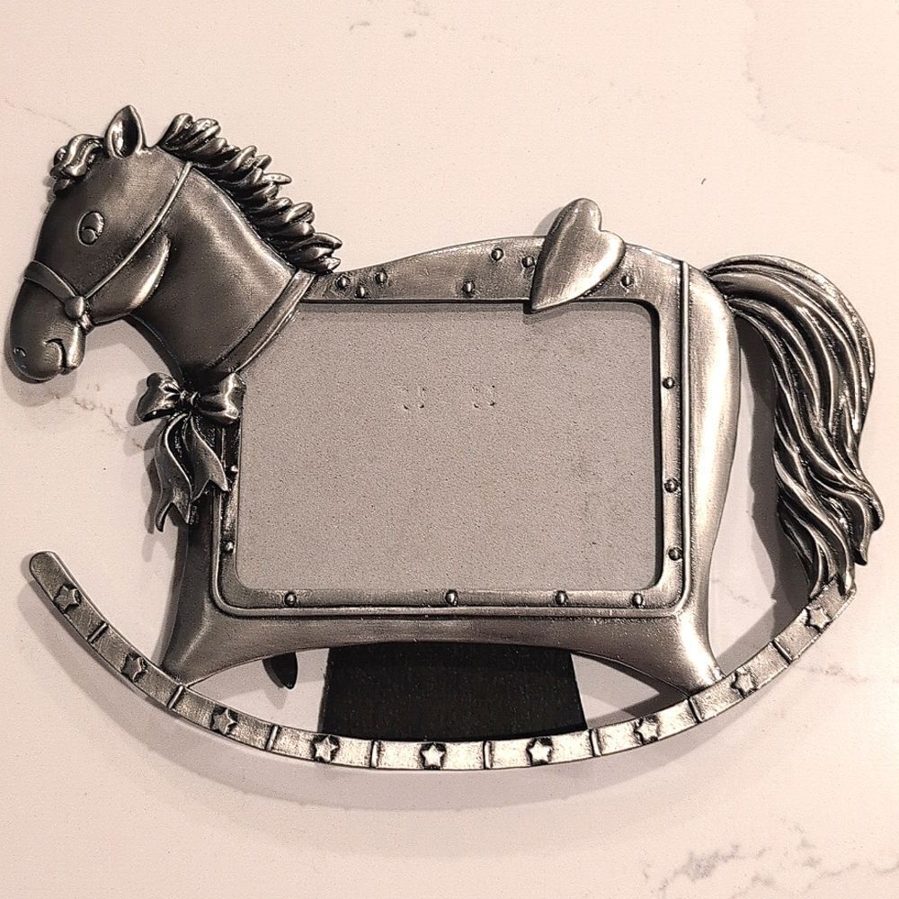 Silver Rocking Horse Picture Frame Holds 3" X 4" Photo